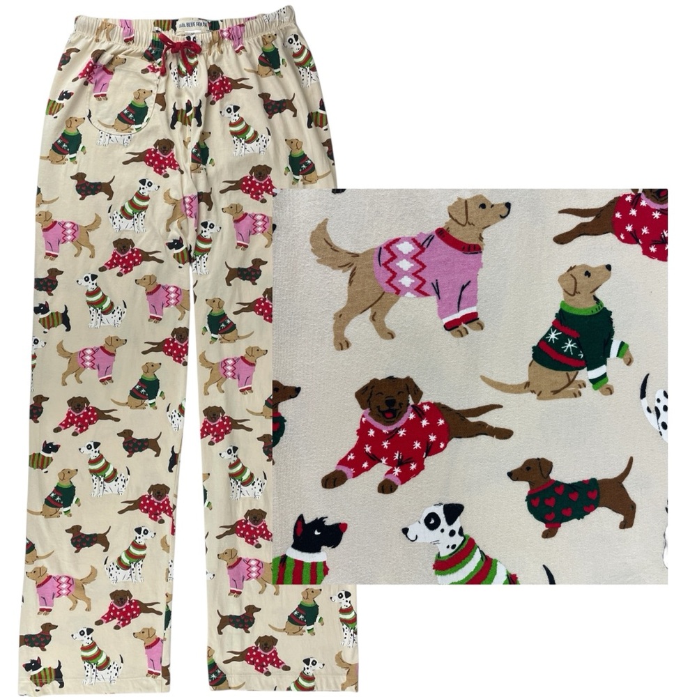 Little Blue House Womens Cotton Holiday Christmas Dog Sweater Pajama Pants